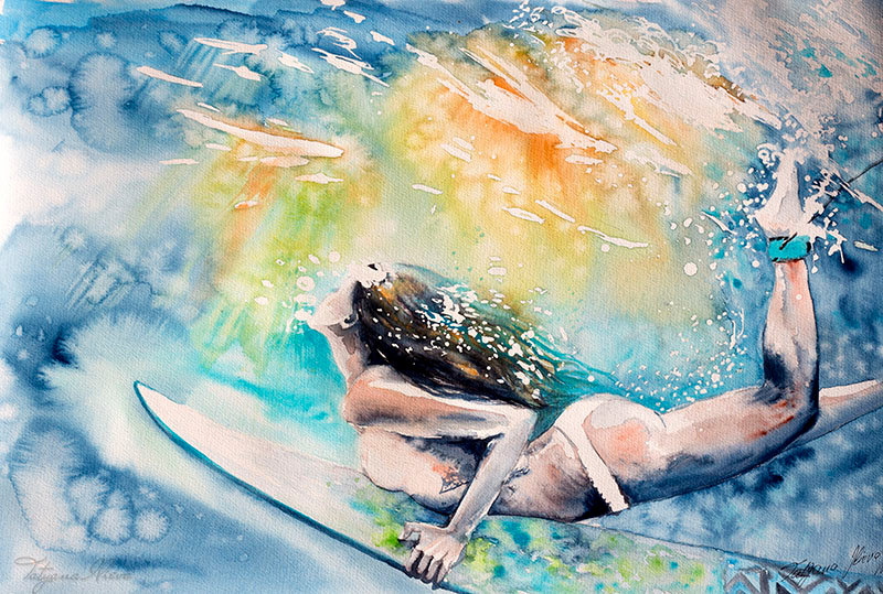 800x539 Surfing Poster. Surfer Girl. Sea. Gifts For Men. Print. - Surfer Girl Painting