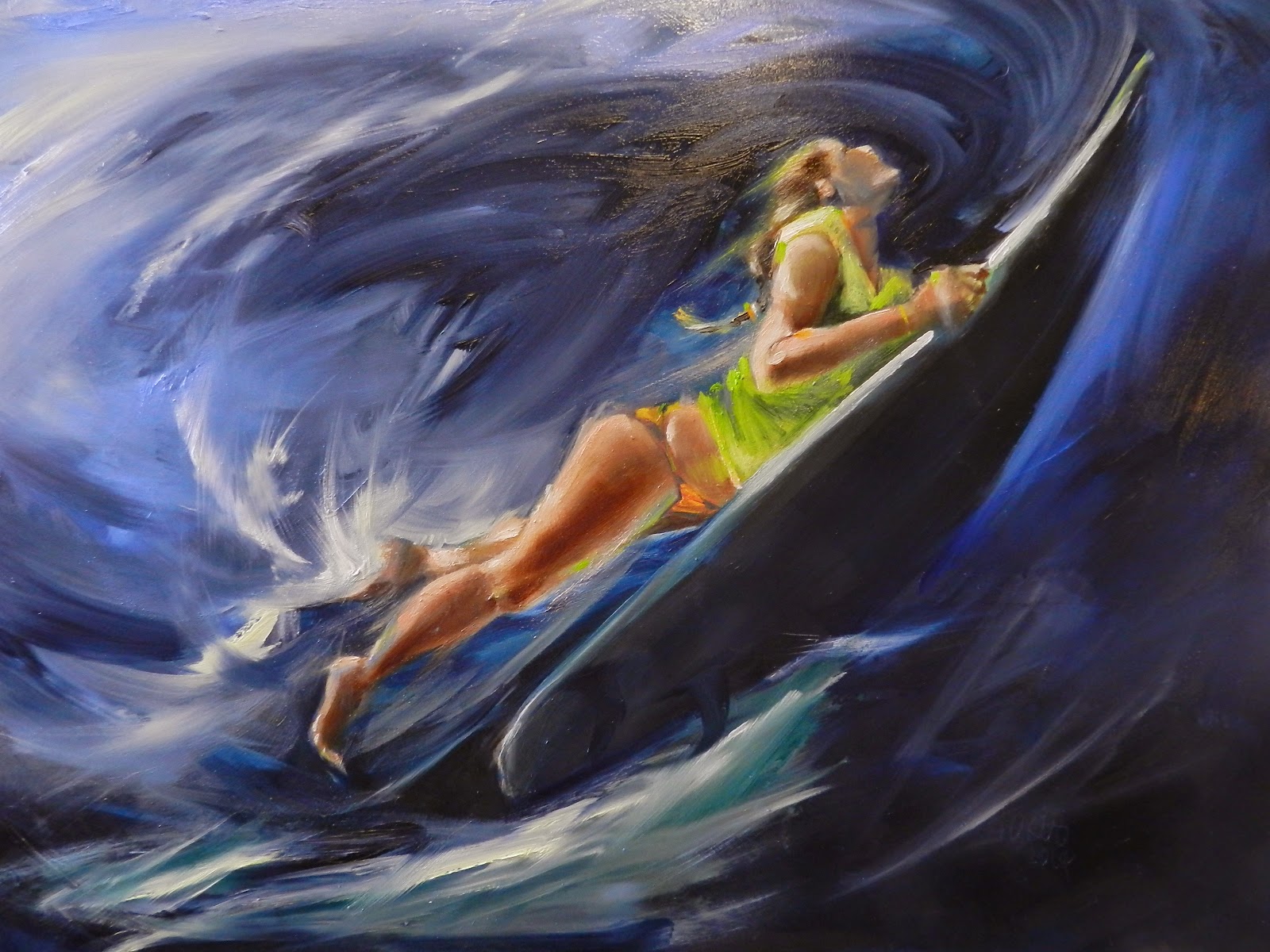 1600x1200 Portraits4all Tokos Fine Art Beach - Surfer Girl Painting
