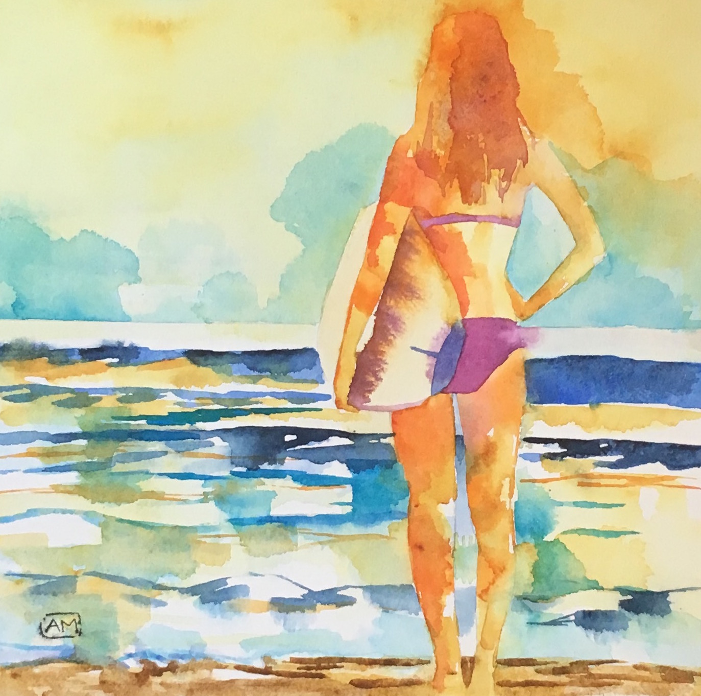 1373x1362 Endless Summer - Surfer Girl Painting