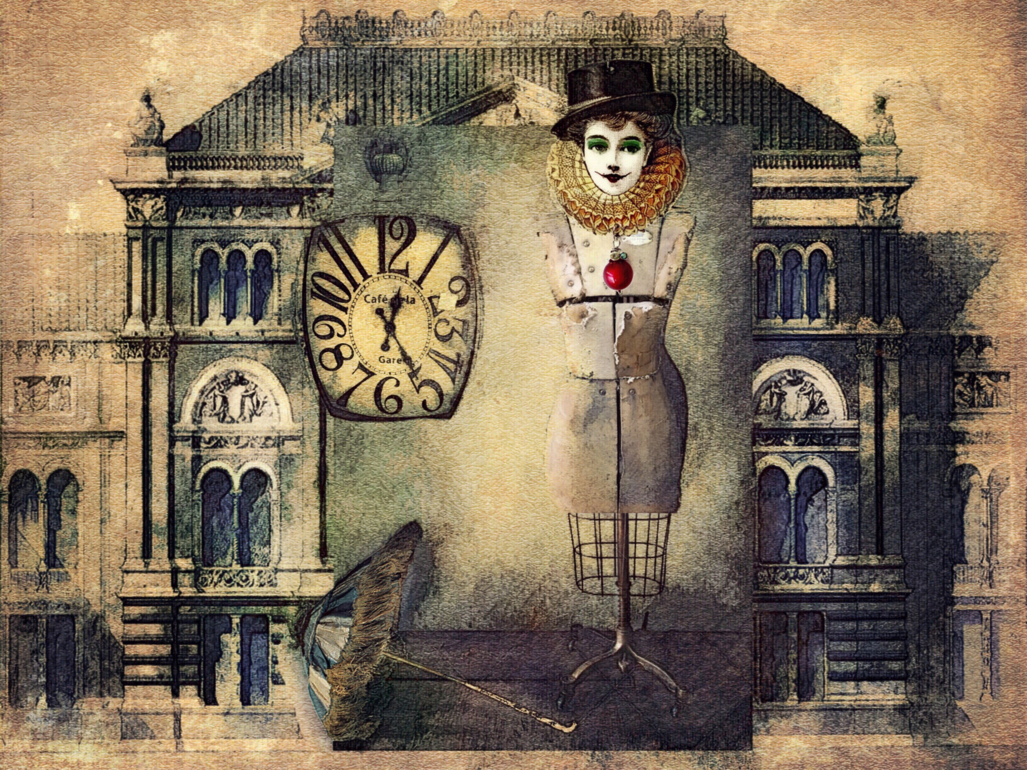 3264x2448 Wallpaper Painting, Illustration, Architecture, Collage - Surreal Clock Painting
