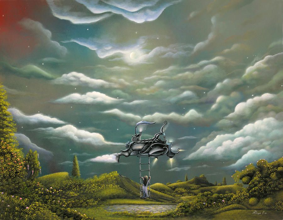 900x701 The Cloud Machine. Surreal Pop Fantasy Acrylic Painting By - Surreal Cloud Painting
