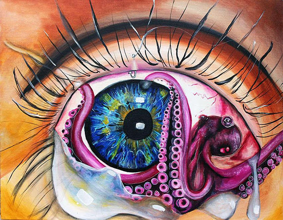 570x443 Octopus Canvas Print, Little Mermaid,tentacles,ocean,tattoo - Surreal Eye Painting