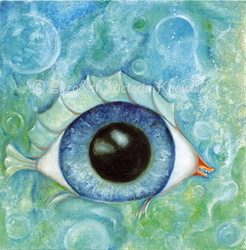500x507 Surreal Eyeball Fish Big Eye Lowbrow Pop By Wibbleyworld On Etsy - Surreal Eye Painting