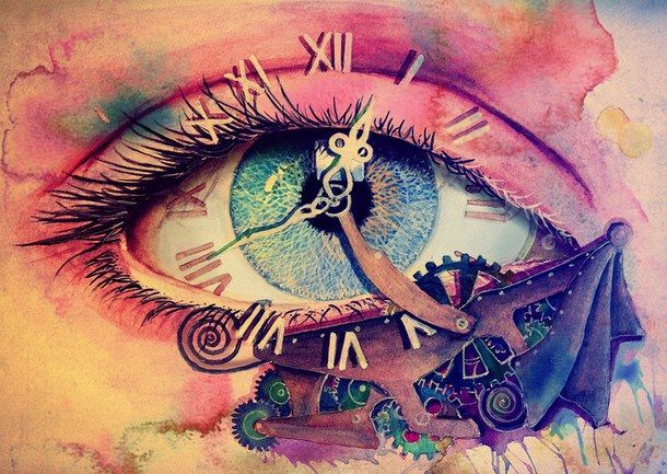 610x433 Art, Beautiful, Blue, Clock, Colors, Cool, Drawing, Eye, Fantastic - Surreal Eye Painting