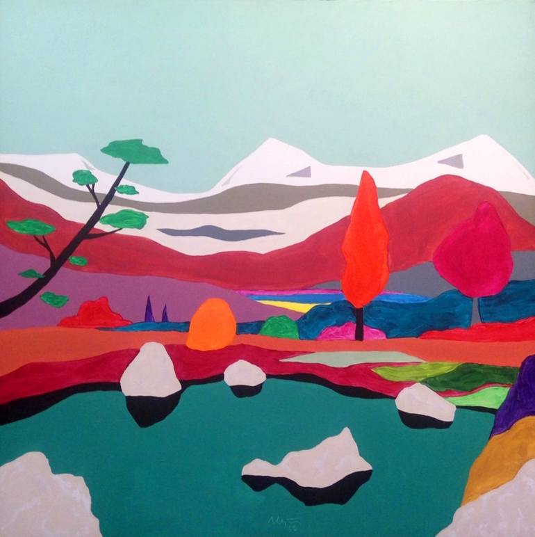 770x772 Saatchi Art Snow Capped Mountains. Pop Landscape. Painting By - Surreal Landscape Painting