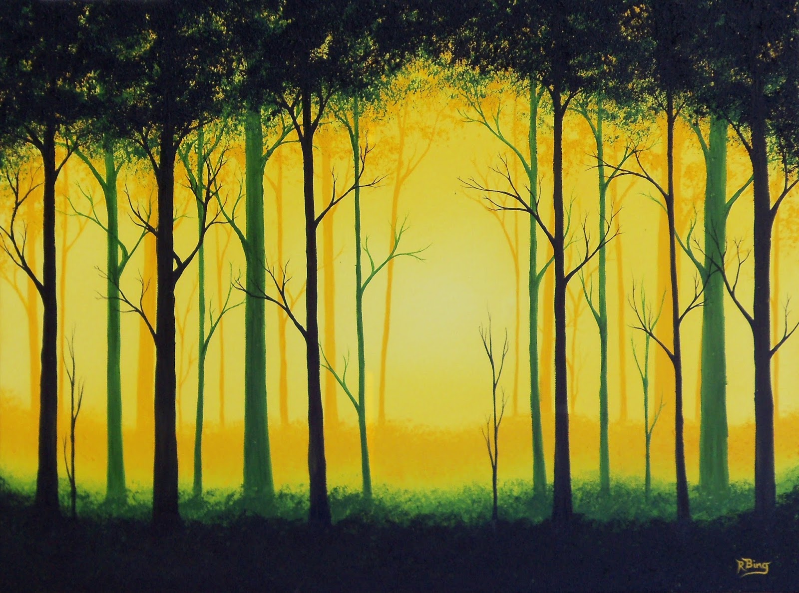 1600x1188 Surreal Landscape Painting, Original Painting, Green Forest - Surreal Landscape Painting