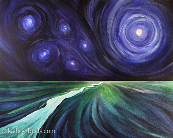 570x456 Surreal Landscape Painting Of Stars Over A River - Surreal Landscape Painting