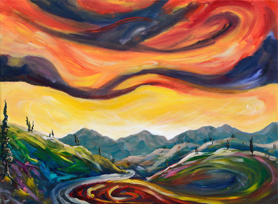 570x419 Tuscany Abstract Painting Swirl Painting Surreal Landscape - Surreal Landscape Painting