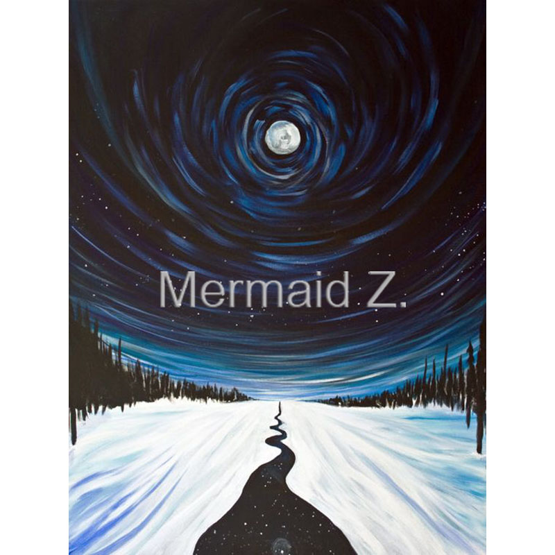 800x800 Hand Painted Abstract Oil Painting Snow, Moon And Stars, Surreal - Surreal Landscape Painting