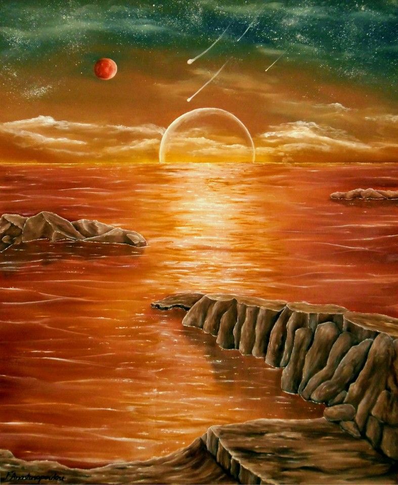 787x960 Fine Art, For Sale, Painting, Seascape, Whimsical, Sunset, Fantasy - Surreal Sky Painting