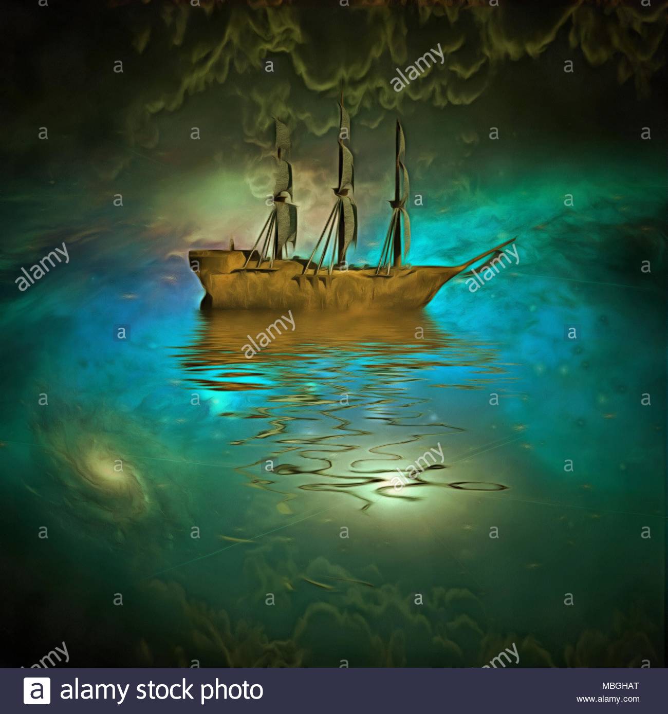 1300x1390 Surreal Painting. Ancient Ship In The Sky Stock Photo 179229760 - Surreal Sky Painting
