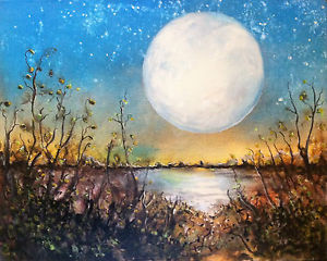 300x240 Big Moon' Limited Signed Print Painting Night Landscape Stars - Surreal Sky Painting