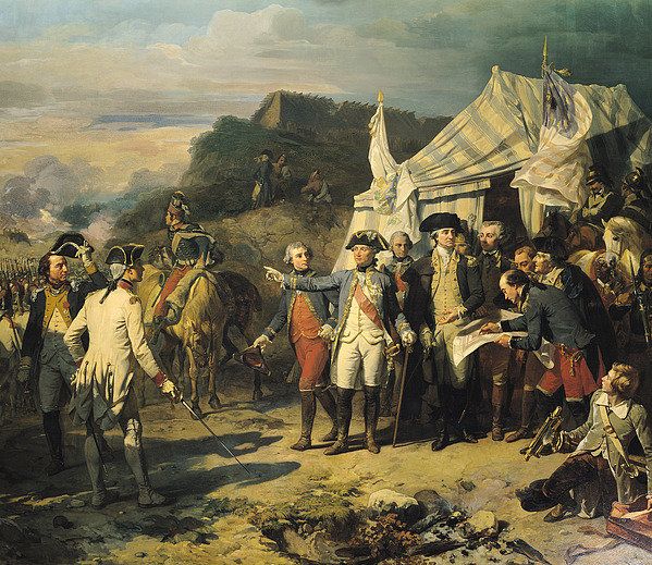 599x519 Siege Of Yorktown Print By Louis Charles Auguste Couder - Surrender At Yorktown Painting