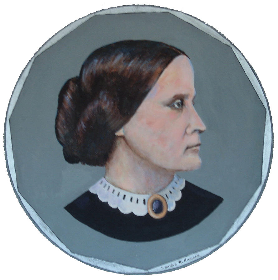 892x900 Susan B Anthony Coin Painting By Art Nomad Sandra Hansen - Susan B Anthony Painting