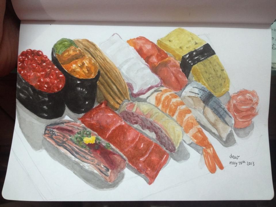 960x720 Pin By Jew Ruangphungthong On My Illustrate Sushi - Sushi Painting