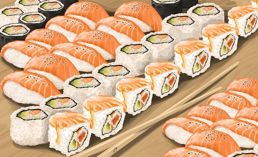 900x549 Sushi Painting By Veronica Minozzi - Sushi Painting