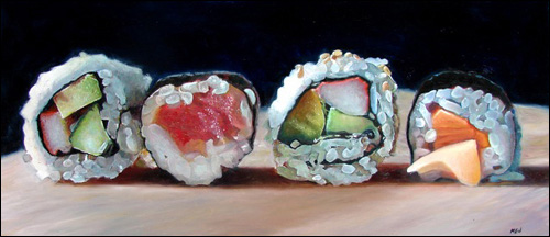 500x216 Delicious Oil Paintings By Mary Ellen Johnson - Sushi Painting