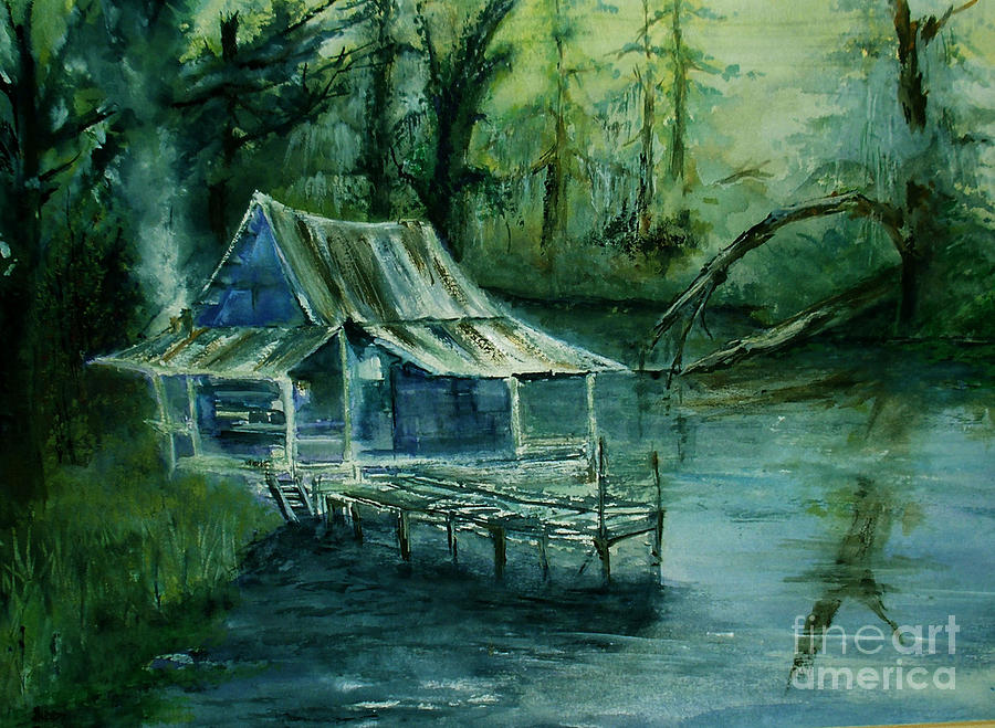 900x659 Swamp Shack Painting By Sibby S - Swamp Painting