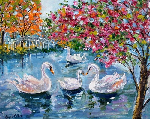 500x396 Painting Swan Lake (Original Art By Karen's Fine Art) - Swan Lake Painting