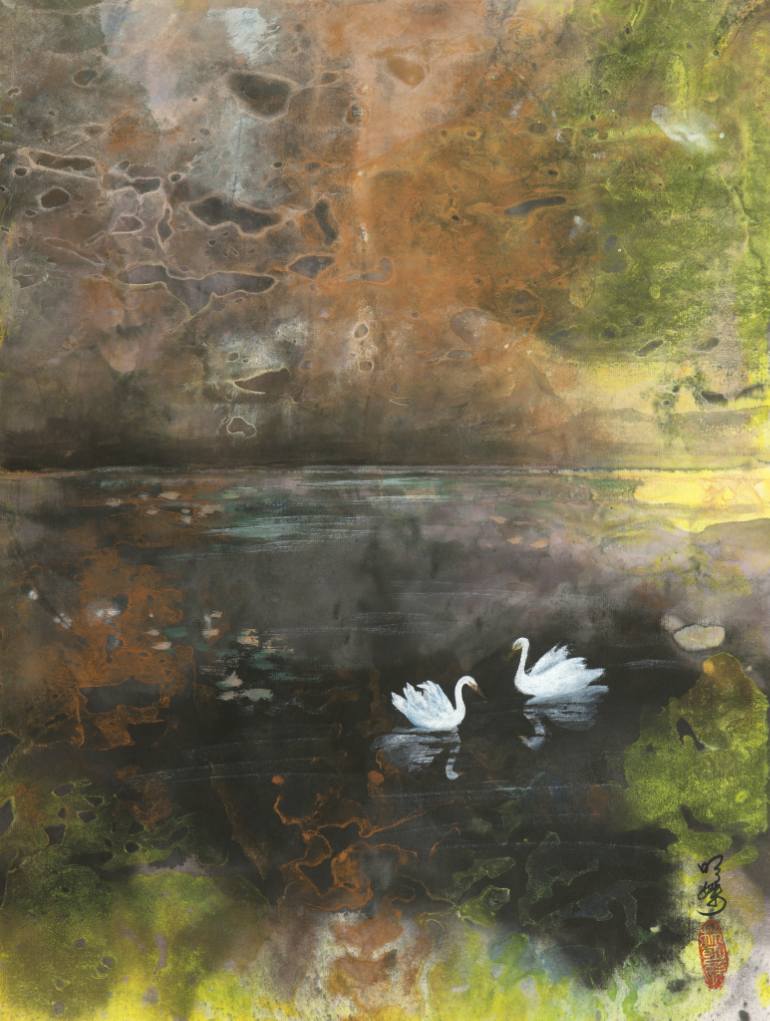 770x1021 Saatchi Art Swan Lake Painting By Ming Franz - Swan Lake Painting
