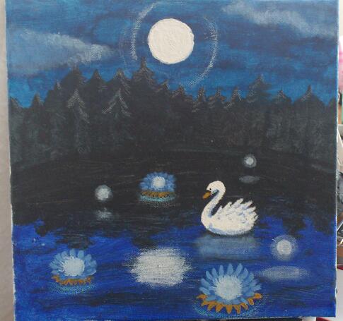 485x455 Night Swan Lake (Painting) By Venterry - Swan Lake Painting