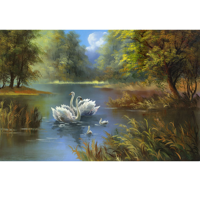 640x640 No Frame Animal Swan Lake Canvas Paintings Home Decoration Oil - Swan Lake Painting
