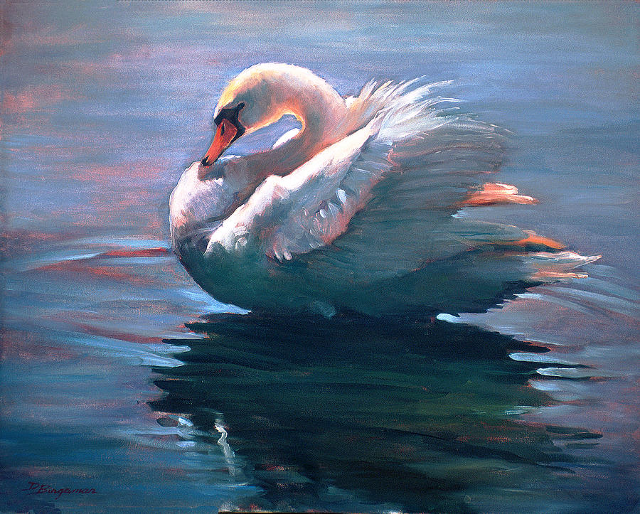 900x723 Park Swan Painting By Donna Bingaman - Swan Painting