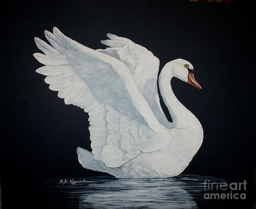 900x736 The White Swan Painting By Didi Higginbotham - Swan Painting