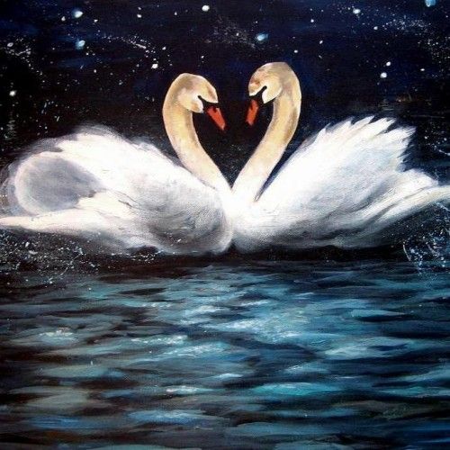 500x500 Acrylic Painting With Swan - Swan Painting