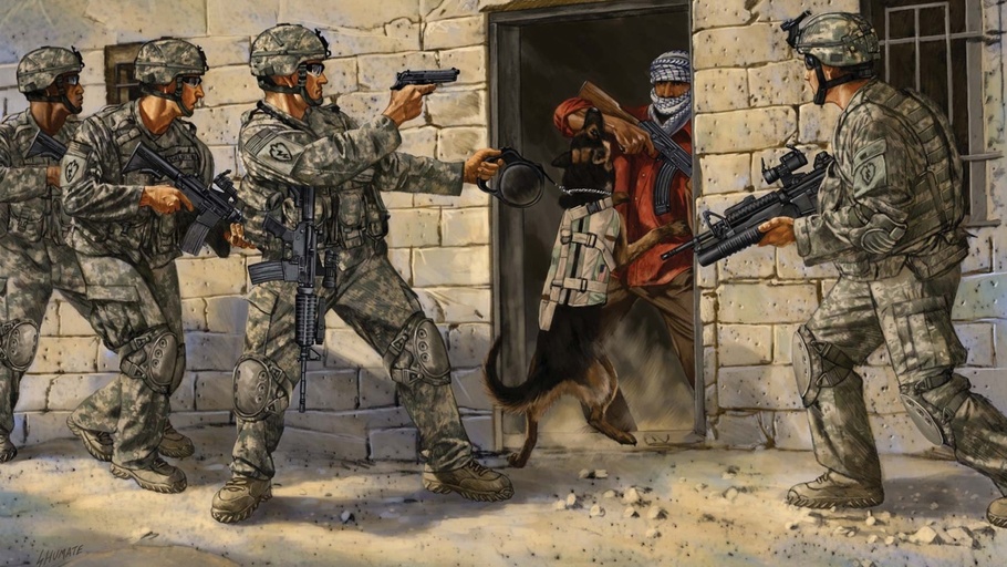 910x512 Dog, Weapons, Swat, Soldiers, Equipment, Art Wallpapers 79097 - Swat Painting