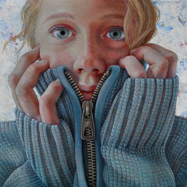 641x638 Artist Jantina Peperkamp {Figurative Female Blonde Hair Head - Sweater Painting
