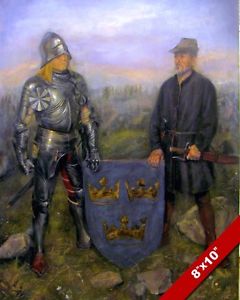 240x300 Medieval Swedish Knight In Armor 3 Crowns Coat Of Arms Painting - Swedish Painting