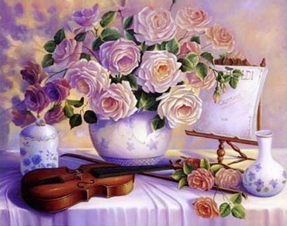 1000x789 Sweet Life Diamond Painting Beautiful Flowers And Violin - Sweet Painting