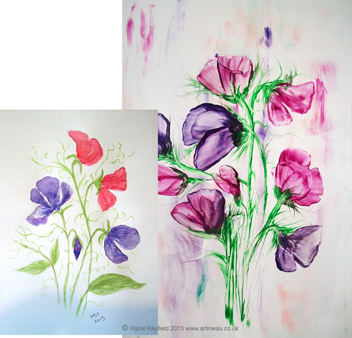 700x672 Art In Wax Sweet Peas Original Art - Sweet Pea Painting