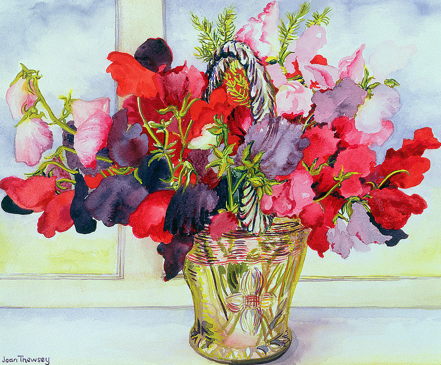 900x745 Sweet Peas In A Vase Painting By Joan Thewsey - Sweet Pea Painting