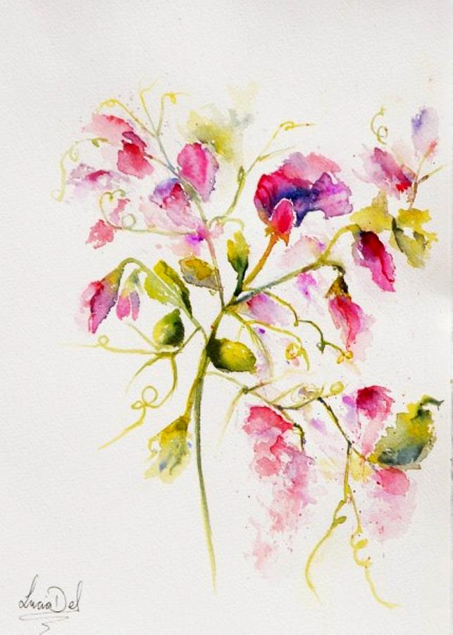 643x900 Sweet Peas Popping Painting By Lucia Del - Sweet Pea Painting
