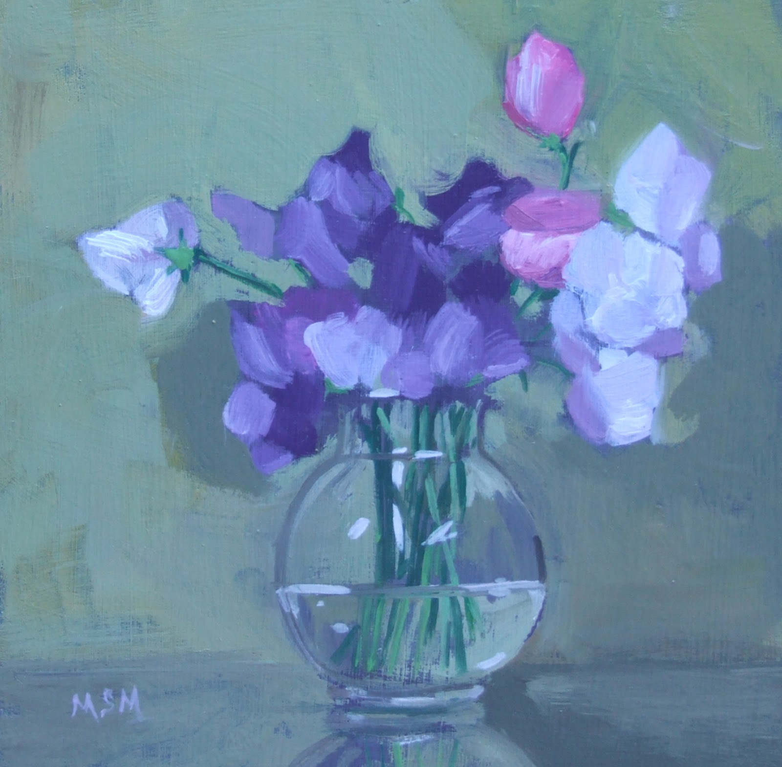 1600x1569 Margaret S Milligan Painting By Day Sweet Pea Painting - Sweet Pea Painting