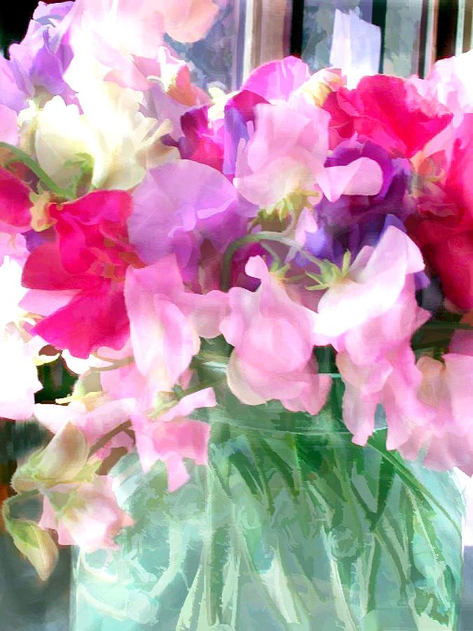 675x900 Mixed Sweet Peas In A Jar Painting Art Jar - Sweet Pea Painting