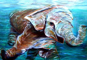 300x206 Swimming Elephant Paintings Fine Art America - Swimming Elephant Painting