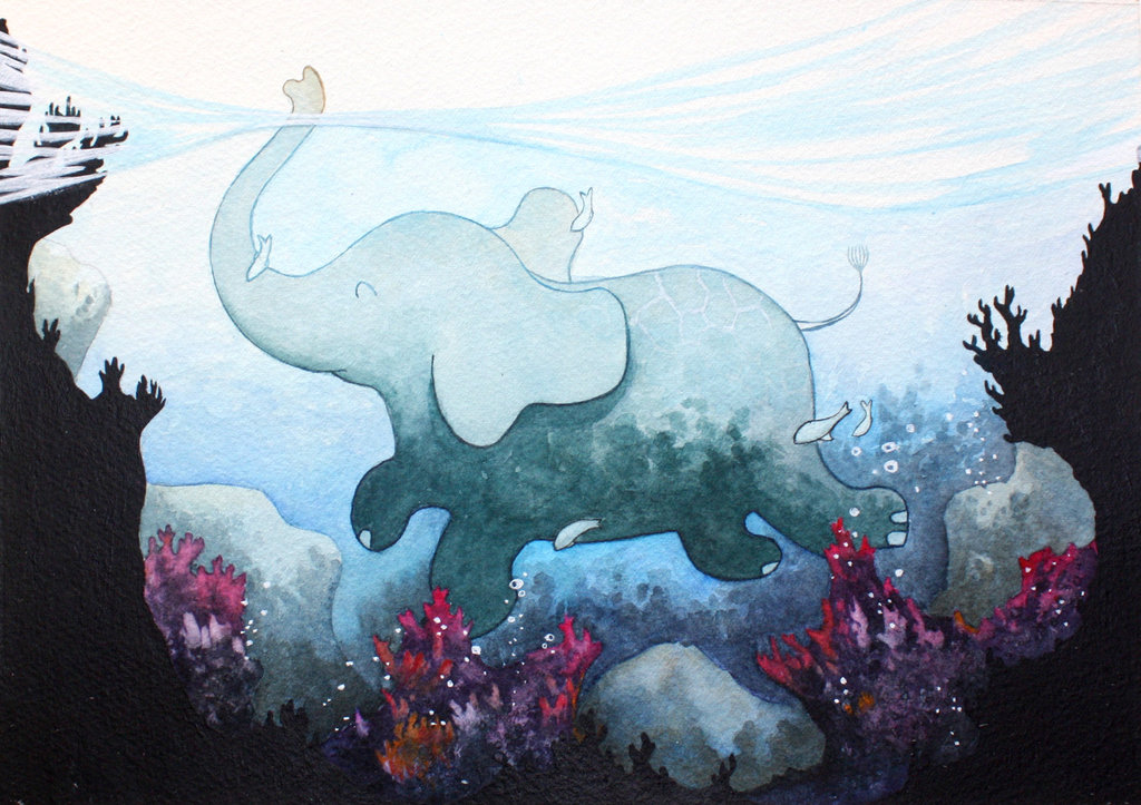 1024x723 Swimming Elephant By Martinat3rzi - Swimming Elephant Painting