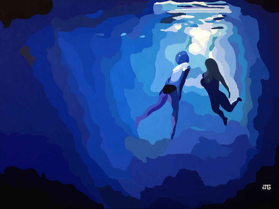 900x674 Night Swimming Painting By Jesse Glenn - Swimming Painting