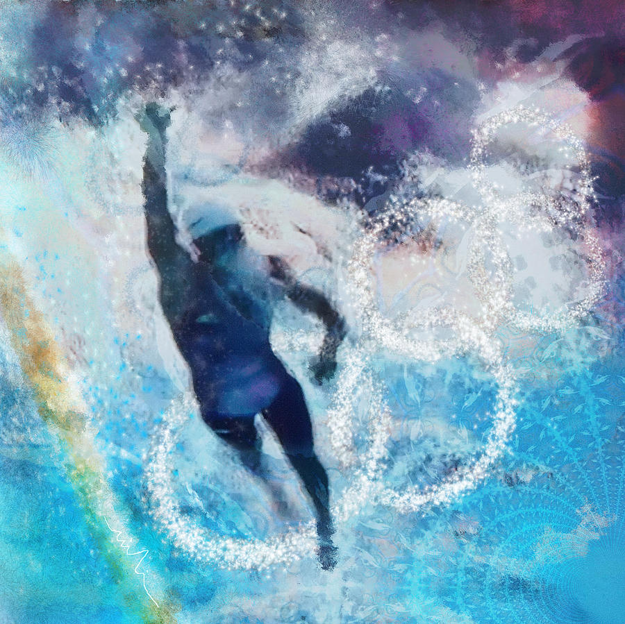 900x899 Olympics Swimming 01 Painting By Miki De Goodaboom - Swimming Painting