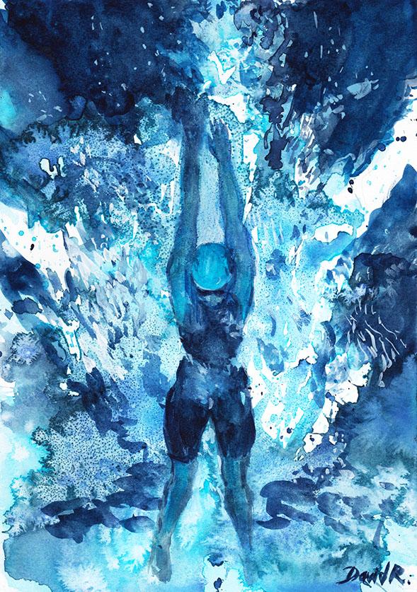 589x837 Original Painting - Swimming Painting