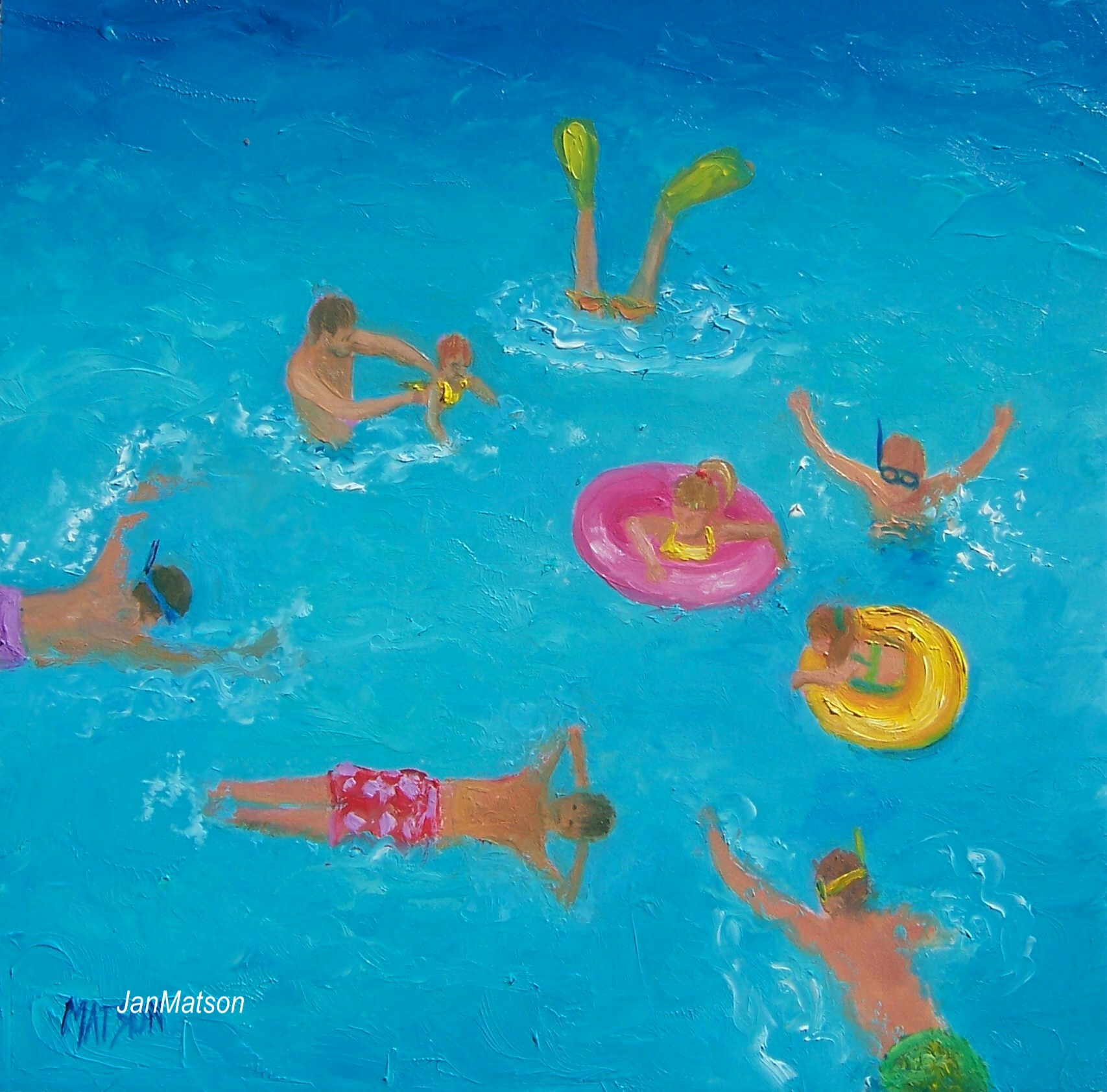 1707x1685 Beach Painting The Swimmers By Jan Matson Beach Paintings - Swimming Painting