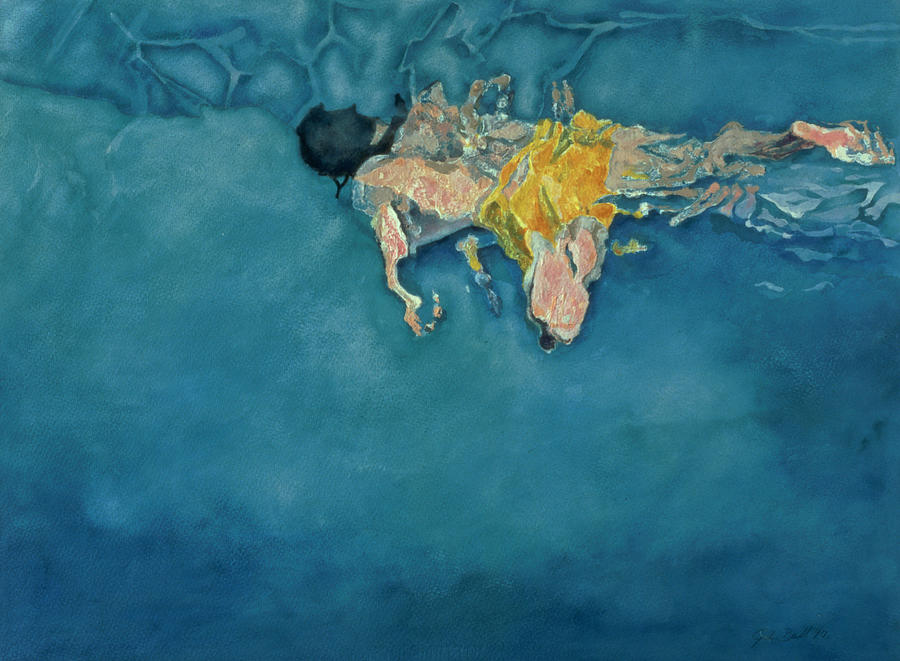 900x661 Swimmer In Yellow Painting By Gareth Lloyd Ball - Swimming Painting