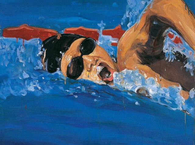 640x476 Handmade Painting Swimming Woman On Oil Canvas For Home Decor - Swimming Painting