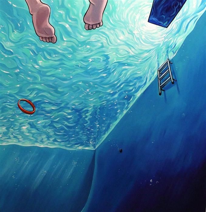 679x700 Swimming Pool By Harris Johnson Acrylic Painting - Swimming Pool Painting