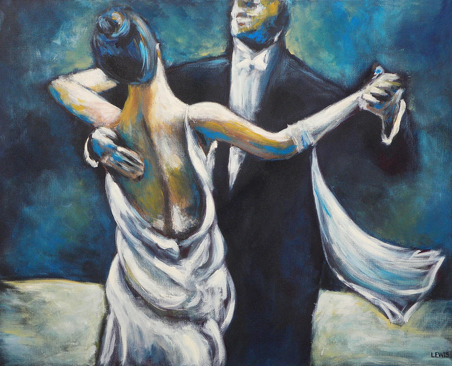 900x728 Ballroom Dancers Painting By Ellen Lewis - Swing Dance Painting