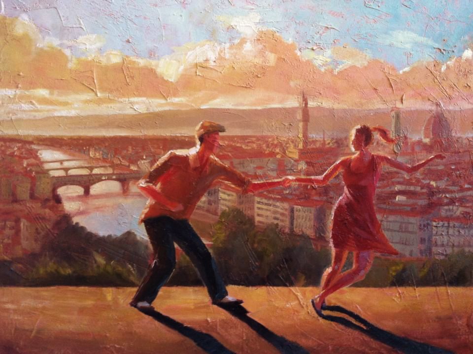 960x719 Swingout In Florence Commission Oil Painting, Original Oil Dance - Swing Dance Painting