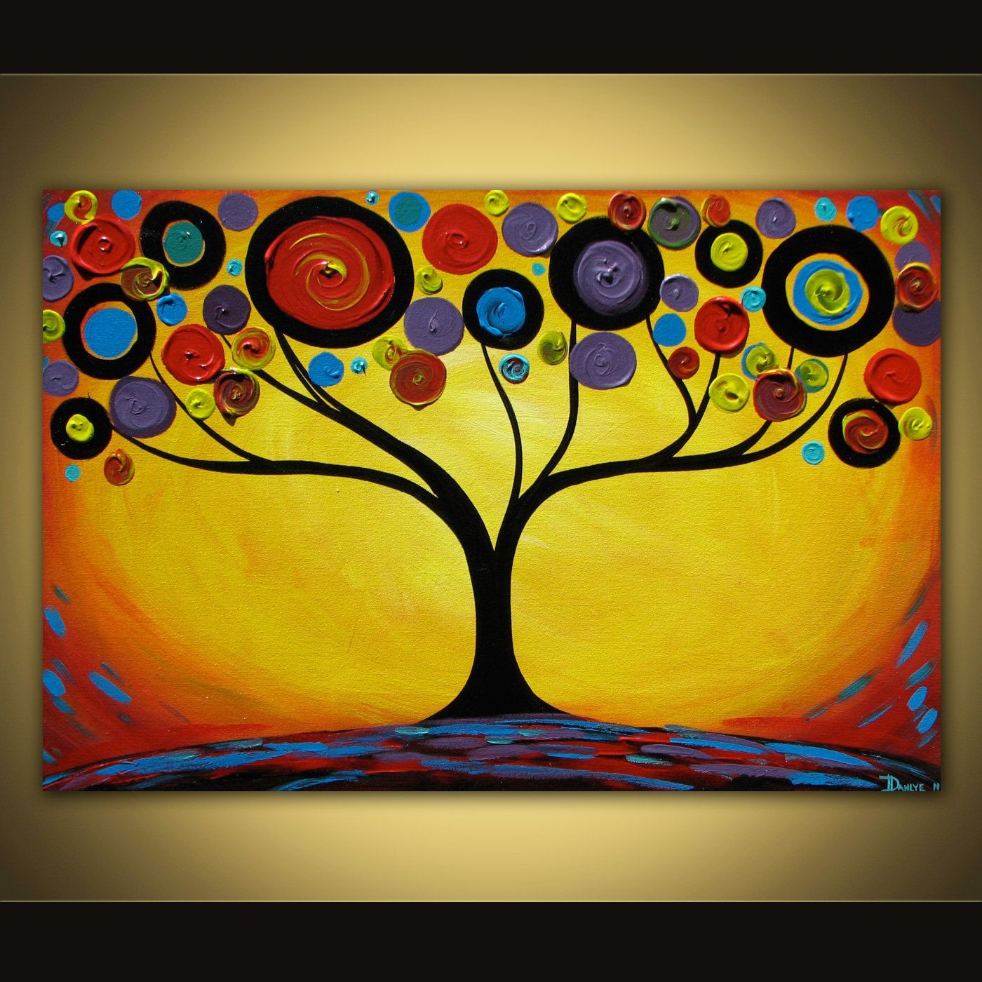 1400x1400 Original Abstract Painting Sunset Swirl Tree Acrylic On Canvas 36x24 - Swirl Tree Painting